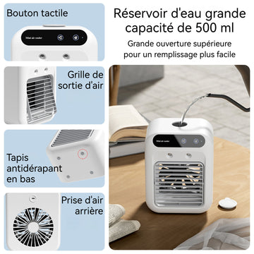 Ventilateur 2 vitesses ventilation léger et portable ventilateur humidificateur par pulvérisation 500ml avec récipient à glaçons